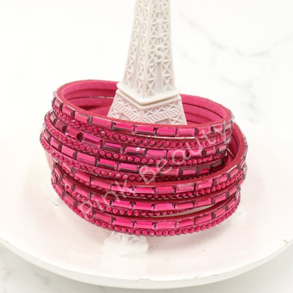 Double Wrap Faux Leather Crystal Bracelet